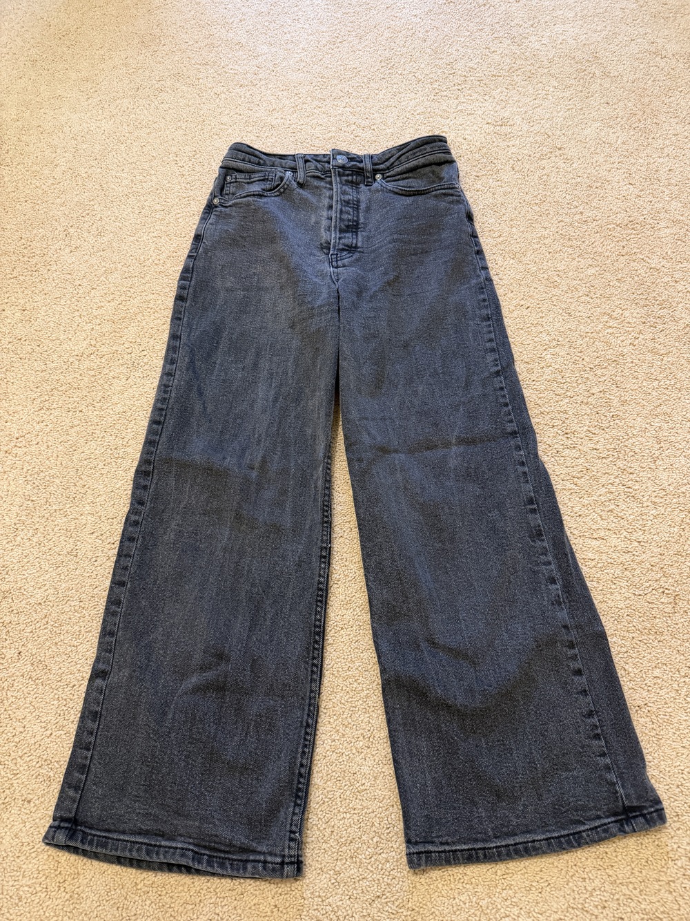 Free People Wide-Leg High-Rise Cropped Jeans - Size 27 - Faded Black